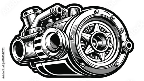 Detailed illustration of a turbocharger showcasing its intricate design and components