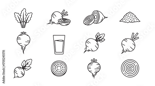Collection of beetroot illustrations in a distinctive silhouette style