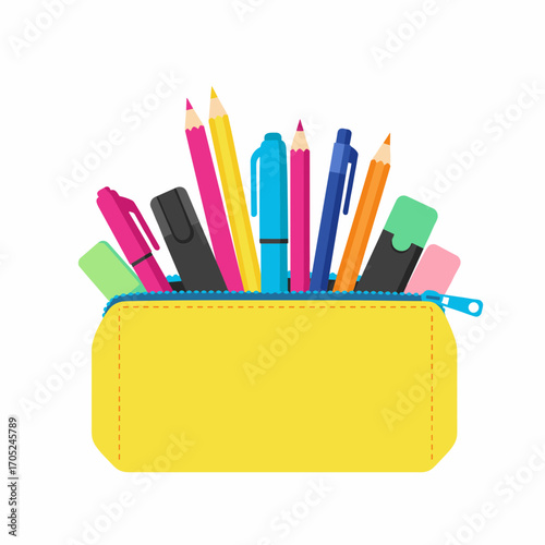 Yellow Pencil Case Full of Writing Utensils