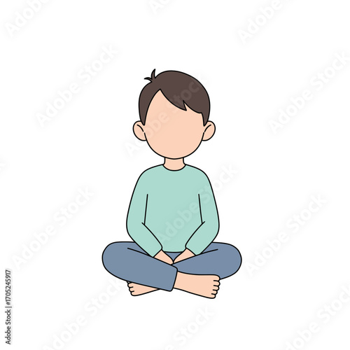 Young boy peacefully meditating cross-legged, embracing calm childhood innocence and quiet contemplation