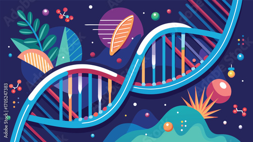 Understanding genetic structures through vibrant and colorful DNA illustration in a modern design