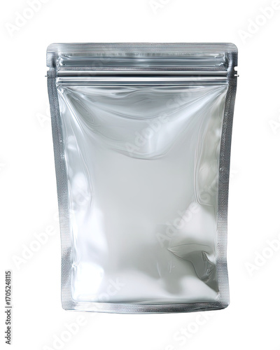 A clear, metallic pouch