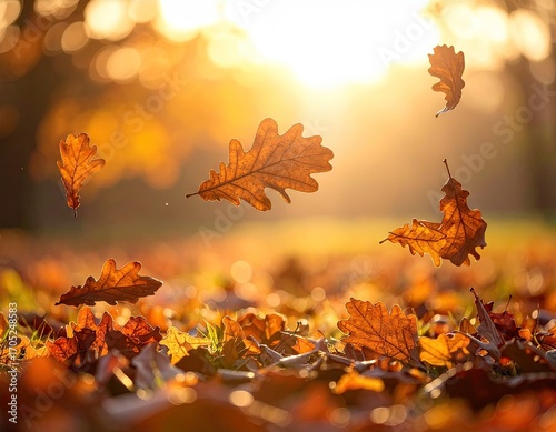 Autumn Leaves Falling at Sunset Over Haystack