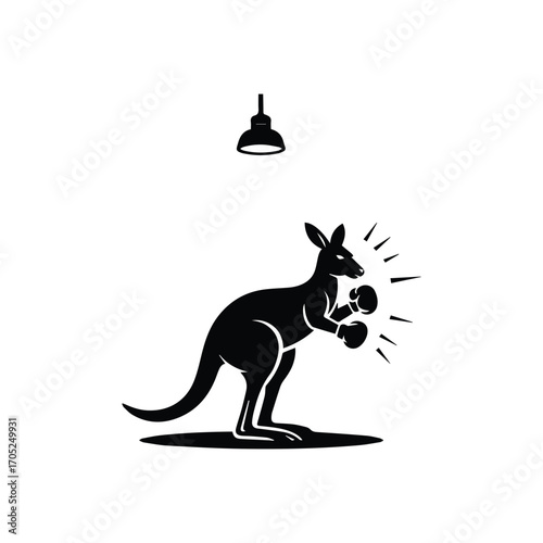 Kangaroo boxer under spotlight ready for a knockout in black and white design