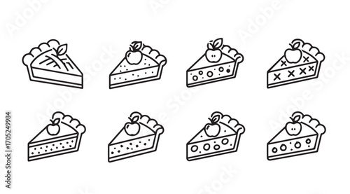 Collection of eight hand drawn pie slices in silhouette style