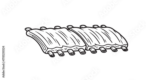 Hand drawn silhouette of two racks of pork ribs on a white background