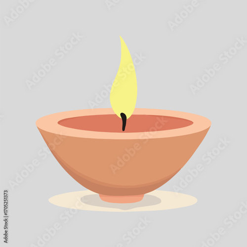 Artistic diya with flame for Indian cultural celebration and worship