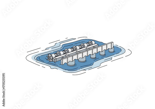 Modern hydroelectric dam turbine system generating clean renewable energy in flowing water