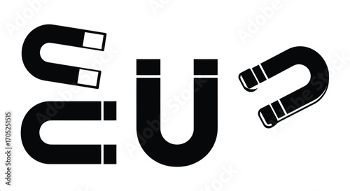 Collection of horseshoe magnet silhouettes on a white background