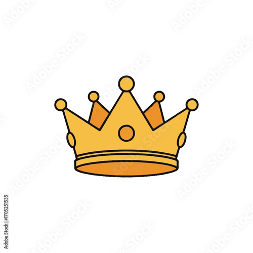 Majestic golden crown illustration isolated on a white background. A simple cartoon symbol representing royalty, authority, and luxury for a king or queen