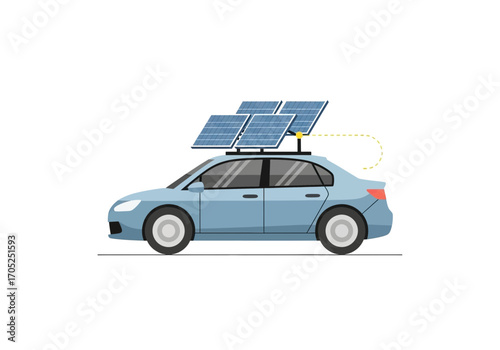 Innovative car powered by solar panels on roof, showcasing future energy transport solutions