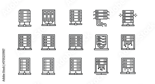 Collection of server rack silhouettes for data center and it infrastructure