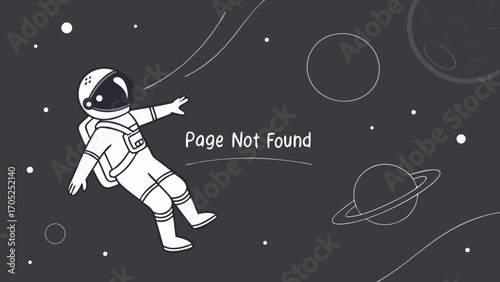 404 Error Page Illustration — Lost Astronaut in Space, Page Not Found, Stars on Dark Background