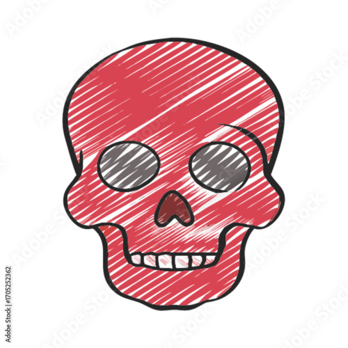Hand drawn red skull with scribbled texture and bold outline
