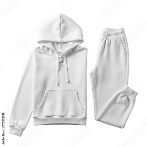 White hoodie and sweatpants apparel mockup isolated on transparent background