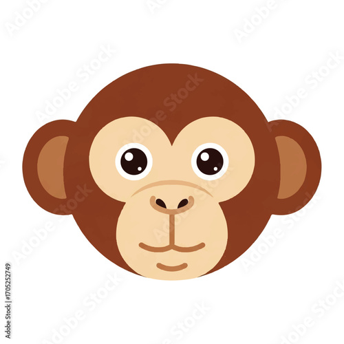 Cute cartoon monkey face vector illustration. A simple flat design graphic of a happy primate head isolated on a white background