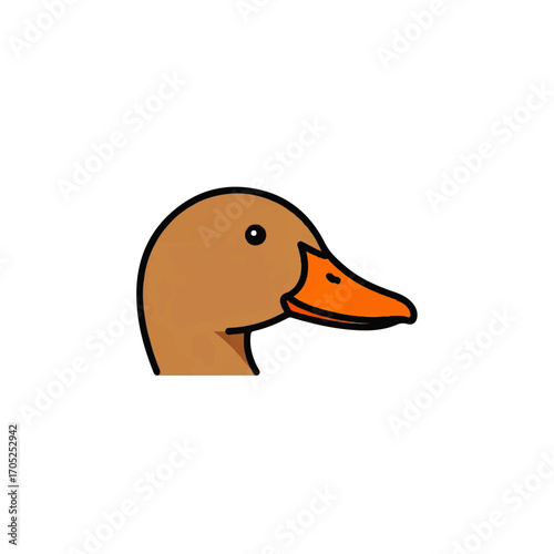 A simple and clean AI-generated vector illustration depicting the side profile of a brown duck's head with an orange beak