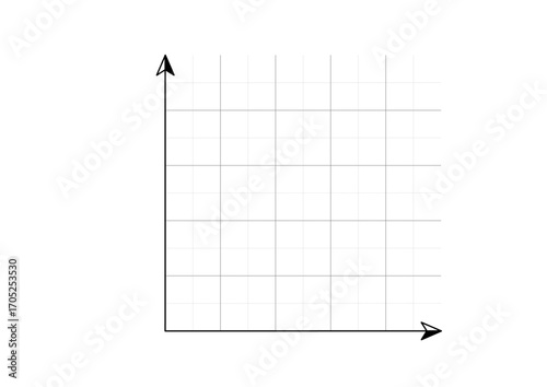 Blank coordinate grid with x-axis and y-axis illustration. Empty graph paper with labeled axes and grid lines