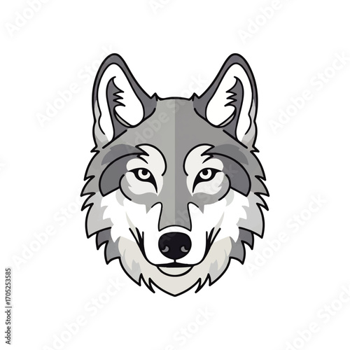 Vector graphic of a stylized wolf head. Symmetrical wild canine mascot illustration for a logo or emblem