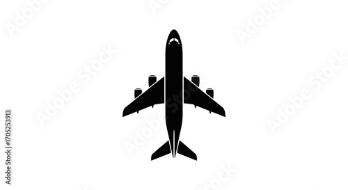 Commercial airplane silhouette flying high for travel and cargo transportation design