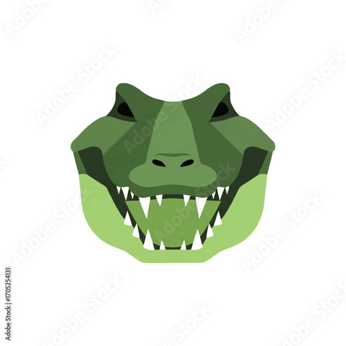 Stylized green alligator head with an open mouth and sharp teeth. A vector graphic illustration of a fierce crocodile mascot symbol isolated on a white background