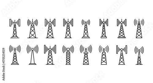 Collection of diverse telecommunication tower silhouettes for network design