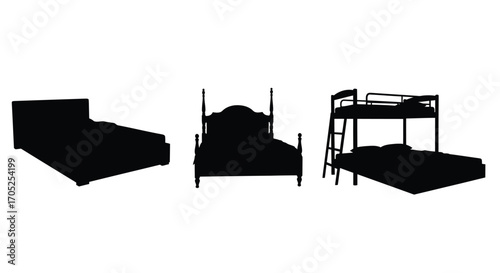 Collection of bed silhouettes including bunk bed and single bed