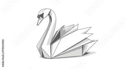 Elegant origami swan crafted from crisp white paper embodying graceful artistry