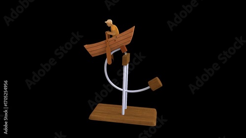 This is a balanced-fish-in-a-wooden-toy.