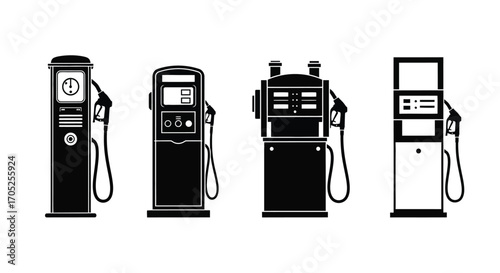 Collection of four vintage and modern gas pump silhouettes