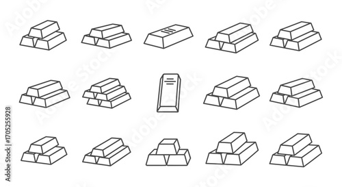 Collection of hand drawn gold bar stacks silhouette