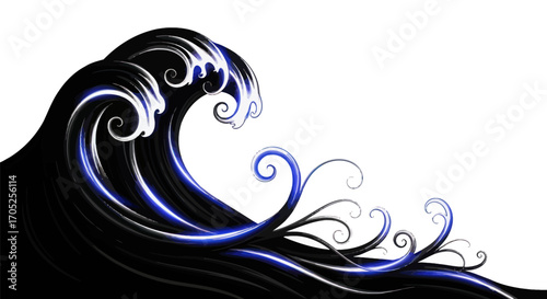 Stylized wave illustration showcasing dynamic curves with an interplay of dark and light shades