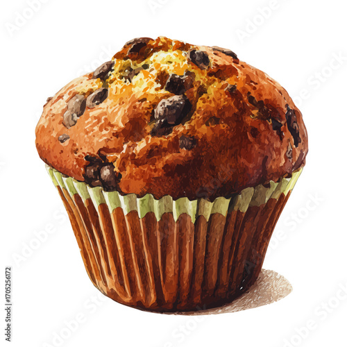 Muffin, watercolor drawing vector, isolated on a white background.