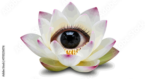 Surreal vision: A blooming lotus unveils a watchful eye in artistic fusion