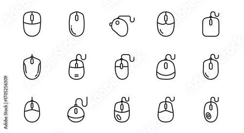 Collection of computer mouse icons in a hand drawn silhouette style