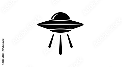 Unidentified flying object illustration, alien spaceship drawing on white backdrop, vector art for