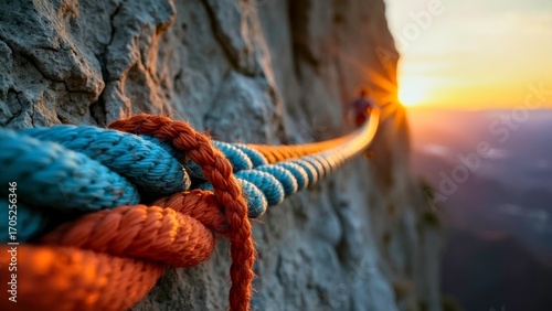Close up display of ropes on rocks