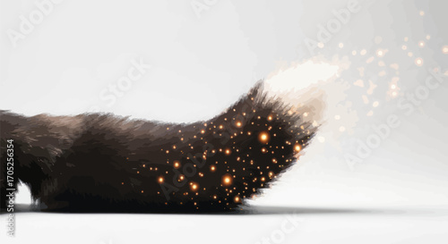 Whimsical fox tail emitting shimmering starlight on a pristine white background