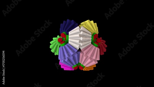 Colorful abstract geometric shapes swirling; vibrant background for design.