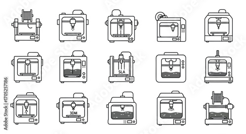 Collection of 3d printer silhouettes in a grid layout