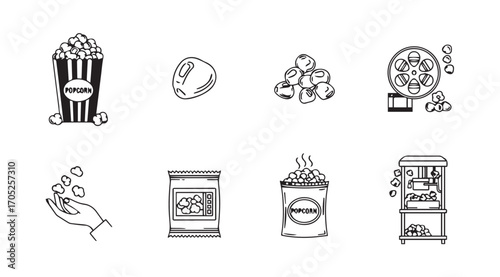 Collection of popcorn and movie related items in a charming silhouette style