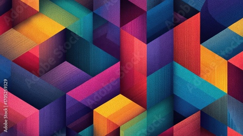 Abstract geometric pattern with vibrant colors and 3D effect.
