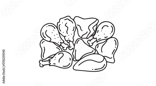 A pile of delicious fried chicken pieces silhouette