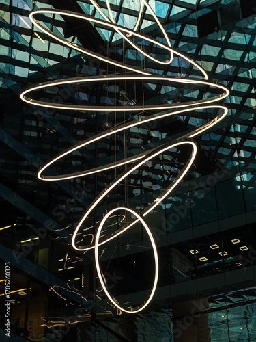 ring shaped chandelier in business center