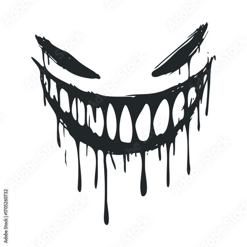 A menacing black grin with jagged teeth and dripping paint.