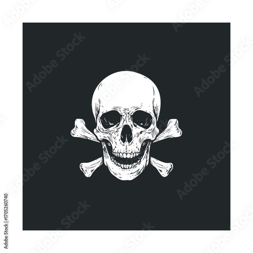 A hand-drawn sketch of a skull and crossbones on a black background.