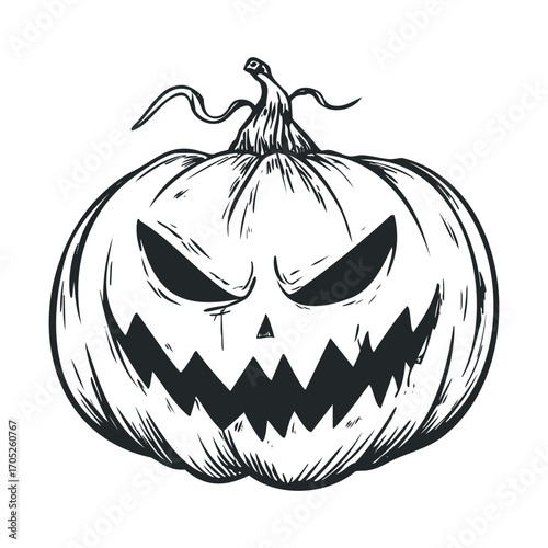 A hand-drawn sketch of a scary, menacing pumpkin.