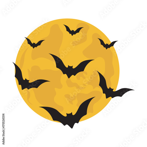 Halloween Bats and Moon