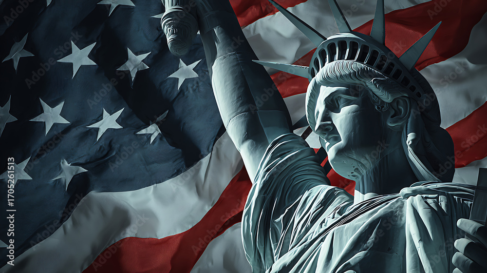 Obraz premium statue of liberty with flag