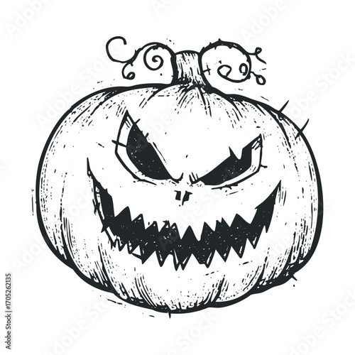 A spooky pumpkin with sharp teeth and a mean smile.